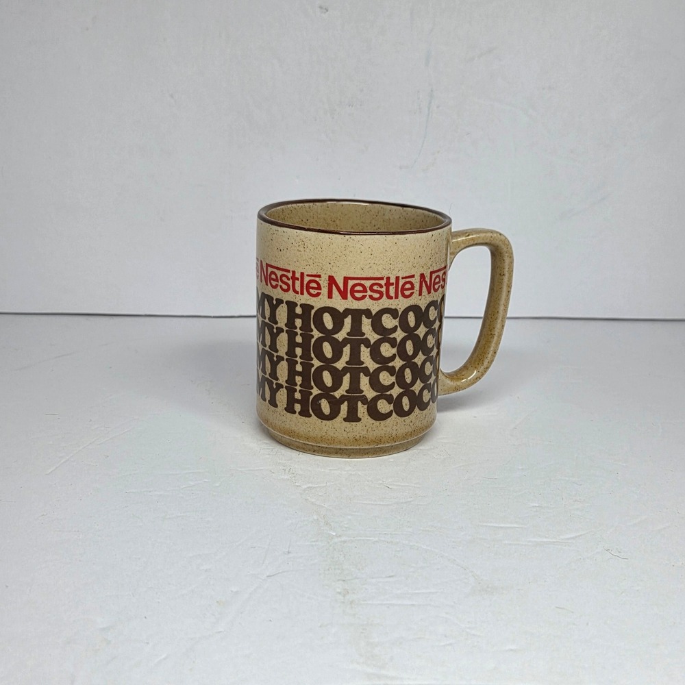 Vintage Nestle Hot Cocoa Mug Speckled Stoneware Japan Rich N Creamy Brown Red